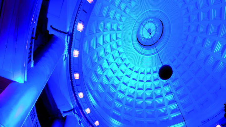 The ceiling, illuminated using Philips decorative lighting, reflects a blue hue at the Renaissance Hotel