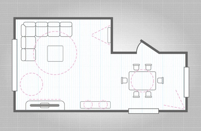 A simple floor plan visualising the light zones and fixtures 